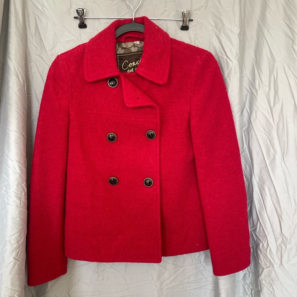 COACH vibrant red double breasted peacoat | XS